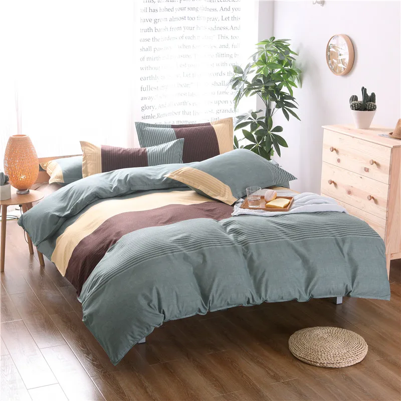 

Simple Stitching Green Solid Color Stripe Pattern Bedding Set Duvet Cover Sets Soft Pillowcase Bed Cover 2/3pcs Soft King Size