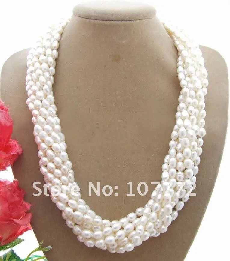 

Beautiful! 8 strands Natural White Pearl Necklace free shipment