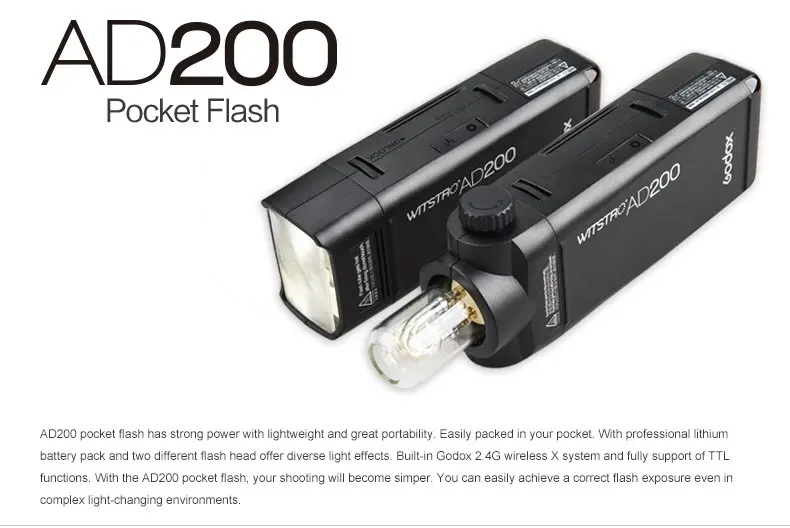 Godox AD200 200 W 2,4G ttl 1/8000 s HSS 2900 mAh двойной карман вспышки Speedlite для Canon Nikon sony