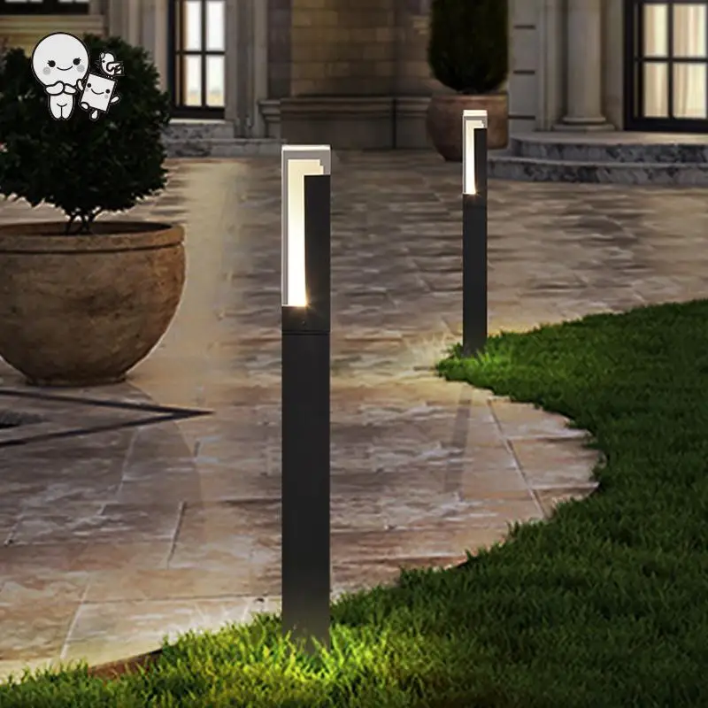 

Outdoor Black Gray Square LED Lawn Lamp Fixture Waterproof Modern Vintage Tall Ground Standing Light for Garden Backyard Pathway