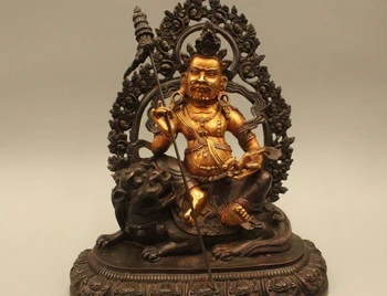 

14"Chinese Tibet Tibetan Buddhism Bronze Gild Money Vaishravana Buddha Statue
