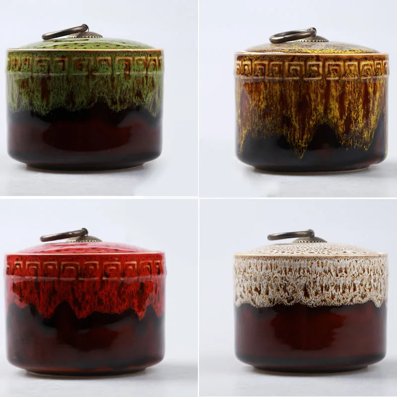 

Chinese ceramic kiln becomes four-color teapot flower tea dried fruit candy coffee beans storage box
