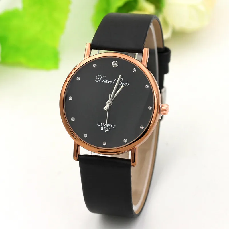 Модный стиль женские Алмазный чехол Leatheroid Band круглые кварцевые наручные часы с циферблатом A40