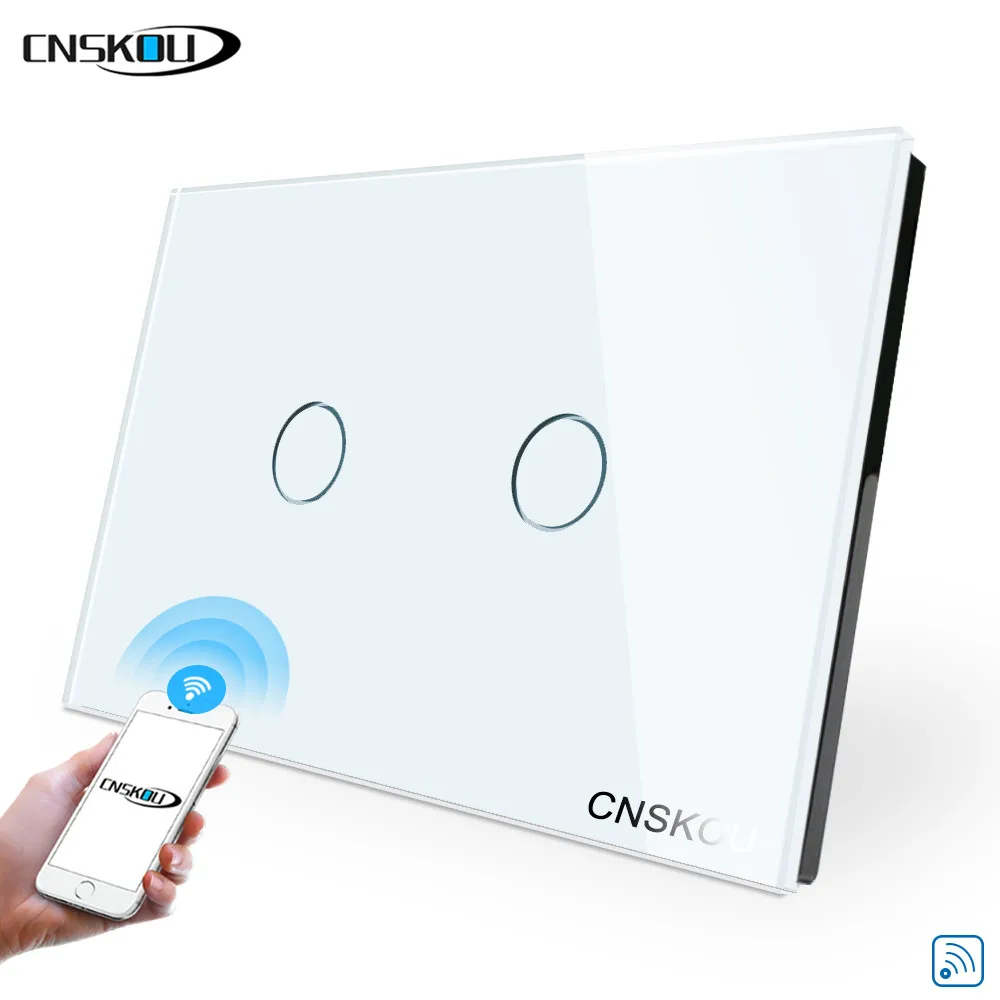 Vente Cnskou Fabricant Wifi Tactile Interrupteur, LED Lumière Mur Maison Intelligente Télécommande NOUS Passer, 2 Gang 1 Façon Panneau De Verre de Luxe