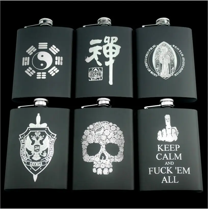 

8OZ Ounce Elvis Skull KGB Godfather Stainless Steel Black Whiskey Vodka Hip flask Portable Flagon Alcohol Bottle