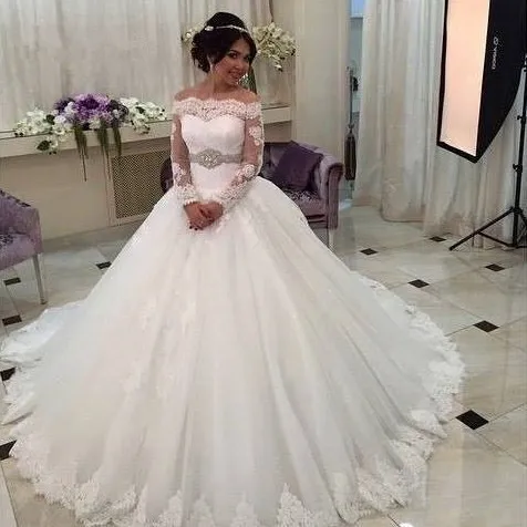 Кружева Vestido De Noiva 2019 мусульманские свадебные платья бальное Гоу Милая Кружева бисером Бохо Дубай арабское свадебное платье свадебные