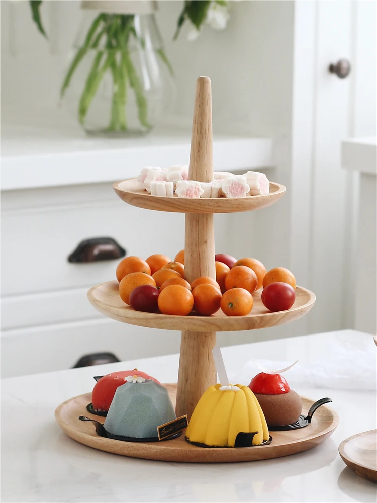

Wooden Cake Shelf Three Floors Fruit Tray Living Room Creative Household Dessert Candy Snacks Vanity Tray cake decorating