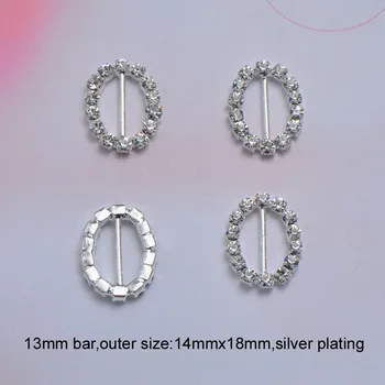 

(M0205) 13mm inner bar oval crystal ribbon slider,outer size:14mmx18mm,silver or gold plating