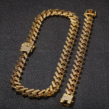 

Men's 15mm Strip Cuban Chain Necklace Iced outColor Zircon Glamour Hip Hop Necklace