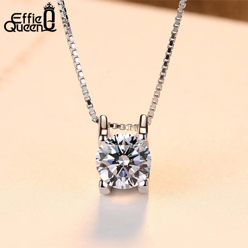 

Effie Queen Fashion Women Pendant Necklace Round AAA Cubic Zircon Square Shape Box Chain Necklaces Female Jewelry Kolye WN05