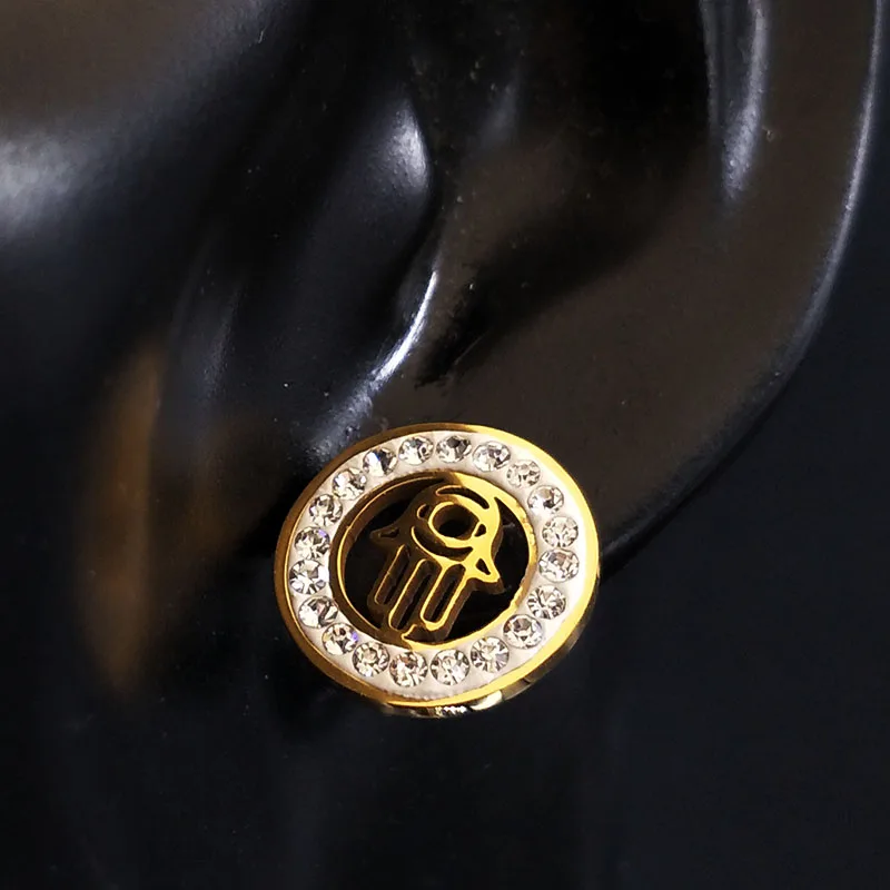 Золотой цвет Хамса ручной набор ювелирных изделий для женщин Кристалл нержавеющая сталь массивное Ожерелье Серьги pendientes mujer moda S176193