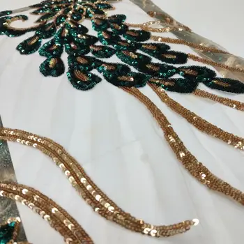 

African Lace Fabric 2019 High Quality Lace Sequins Fabric French Nigerian Gold green Lace Fabric 3d Embroidery Wedding Lace