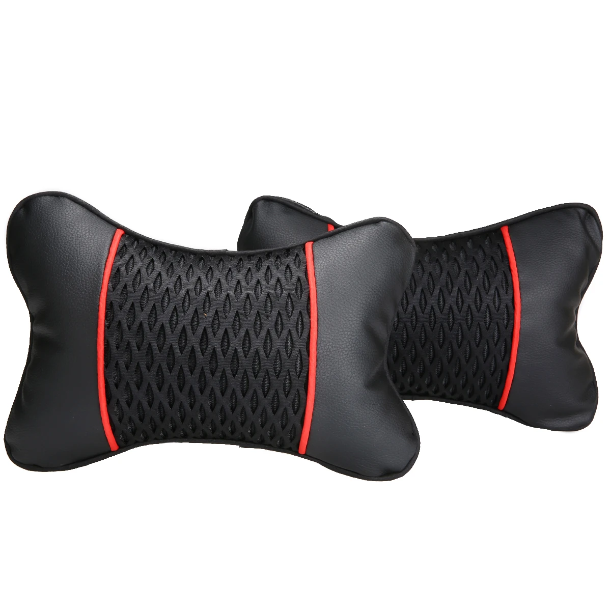 1Pair Breathable PU Leather Knitted Car Headrest Four Seasons Seat Pillow Neck Cushion Universal for All Cars