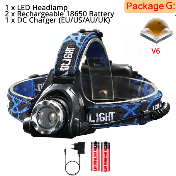 3000лм Ультра мощный XHP50 светодиодный налобный фонарь V6 налобный фонарь XHP70.2 18650 usb зарядка для кемпинга рыбалки фонарик - Испускаемый цвет: Package G