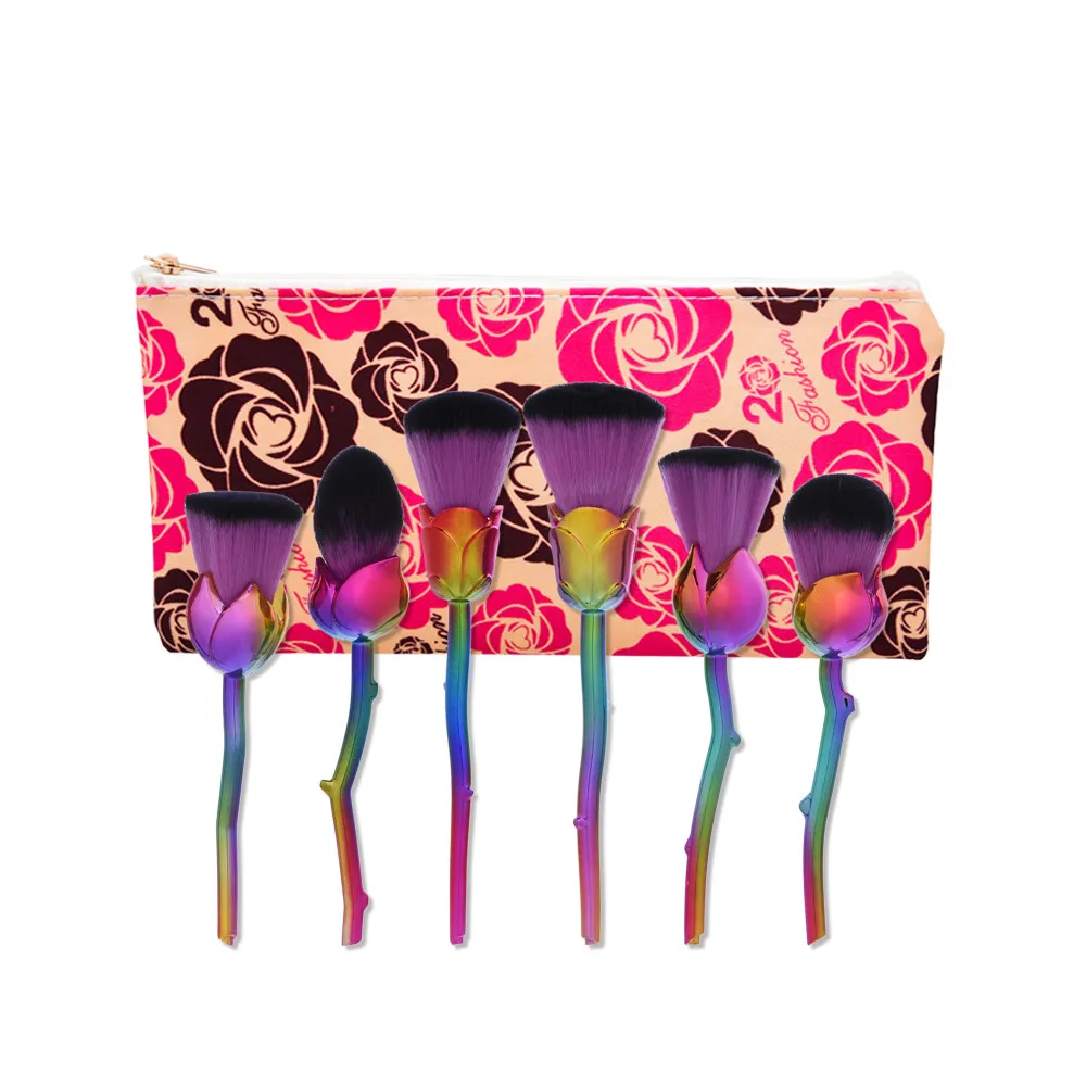 Professional 6pcs Rose Shaped Blush makeup brushes set Powder Flat Head