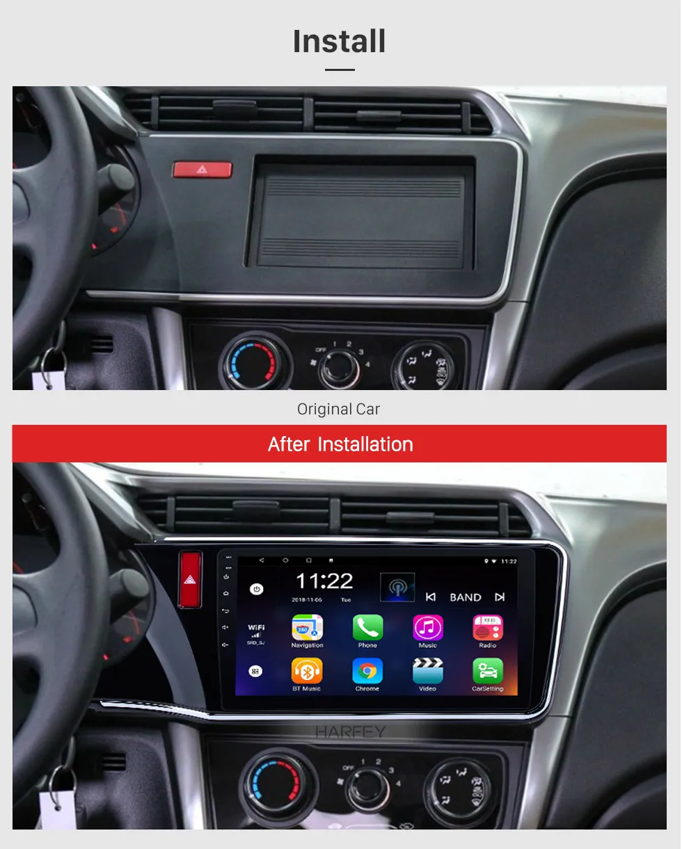 Discount Harfey Android 6.0/8.1 10.1" 2Din Car Radio For Honda CITY LHD 2014 2015 2016 2017 GPS Multimedia Player Head Unit 2