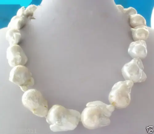 

REAL HUGE AAA SOUTH SEA WHITE BAROQUE PEARL NECKLACE 18" silver clasp