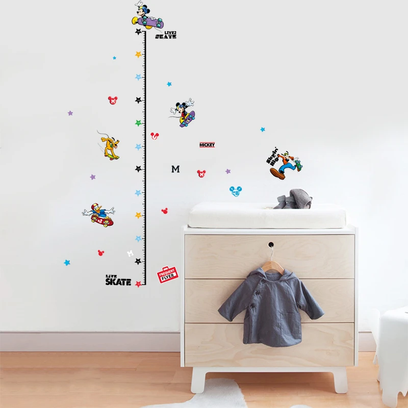 Mickey Mouse Child Height Measure Wall Stickers For Nursery Kids Room Decorations DIY PVC Home Growth Chart Decor Cartoon Decals
