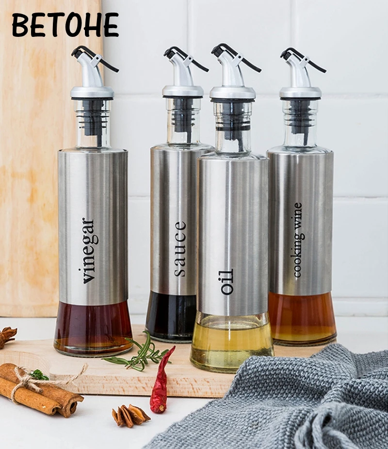 BETOHE 300ML Olive Oil Dispenser Bottle with Funnel Stainless Steel Oil