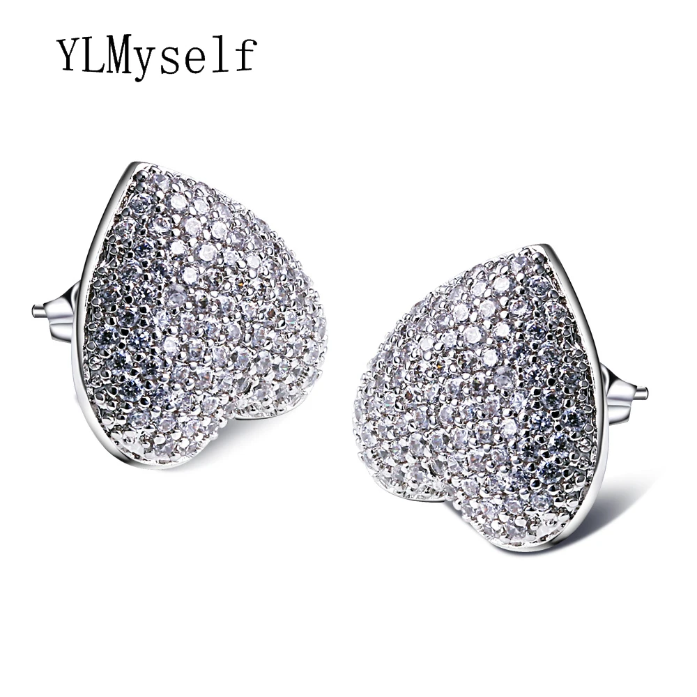 

Cute and Romantic jewellery Love heart big stud earing with AAA CZ crystal jewelry White The best lover gift for her of earrings