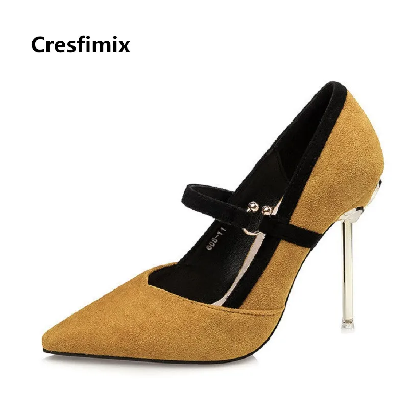 Cresfimix B2624 Zapatos De Cómodo Altos a Hauts Oficina c Tacones Alto Garras B Amarillo Linda Dedo Femmes Moda Puntiagudo Tacón Mujeres Señora d Pie Del r8Rrpw