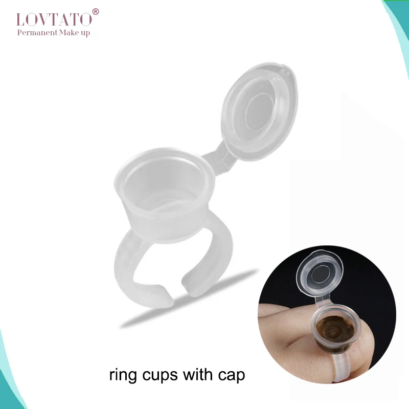 

Tattoo Accesories Ring Cup With Cap Professional Pigment Ink Tattoo Cups Caps With Anti-overflow Cover Holder Container 50pcs