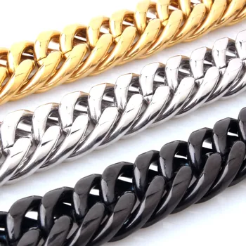 

Custom ANY Length 22mm Width Heavy Thick Silver /Black/Gold Color Round Curb Cuban Link Mens Chain 316L Stainless Steel Necklace