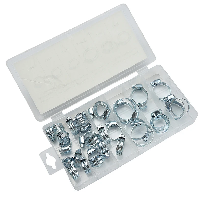 

34Pcs/Box Hose Clamp Set With Storage Box Assorted Driver Jubilee Clip Tool Kit Hardware Accessories LB88