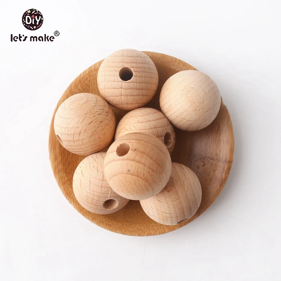 Let's Make 100PC Wooden жевательный Прорезыватель 8 20mm круглые бусины экологически чистые