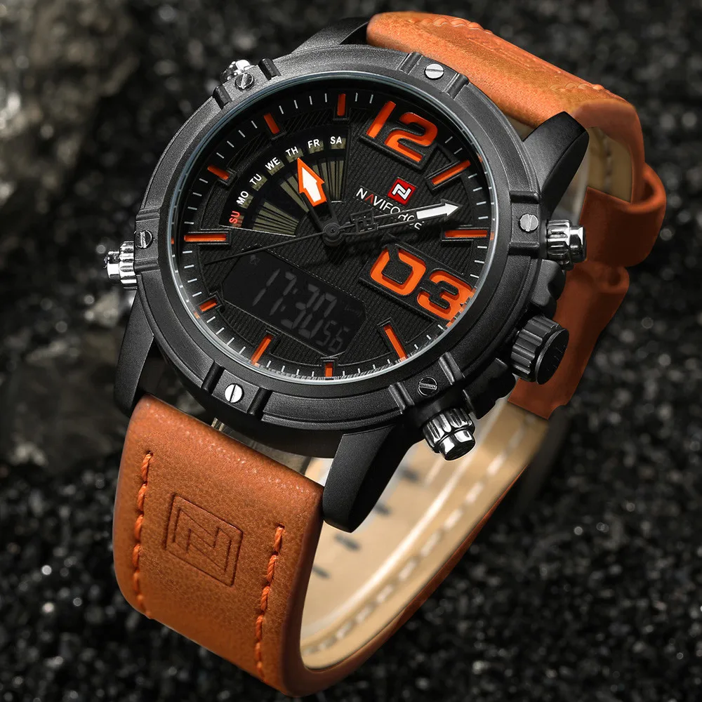 Naviforce Элитный бренд новый Для мужчин часы мужской Военная Униформа Часы Для Мужчин Кварцевые Аналоговый светодиодный цифровой спортивные