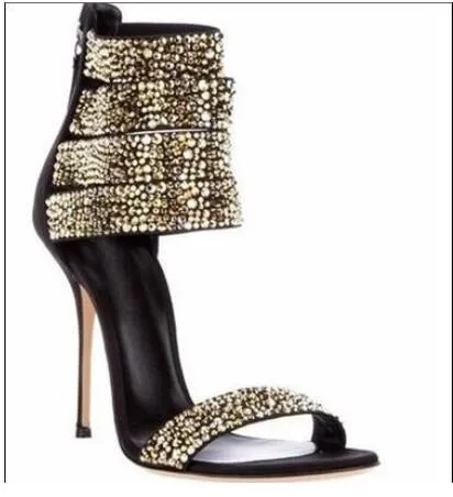 

Newest 2018 Summer European Ladies Shoes Gold Silver Crystal High Heel Sandals Women Bling Rhinestone Strappy Dress Women Pumps
