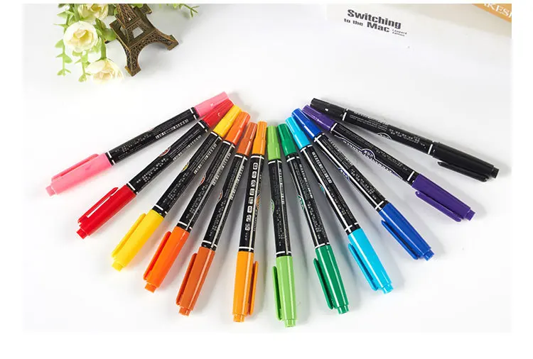 12 цветов/Лот, маленький двухглавый маркер, ручка с двумя писаными линиями, маркер для масляных оптических дисков, стеклянный керамический пластиковый маркер