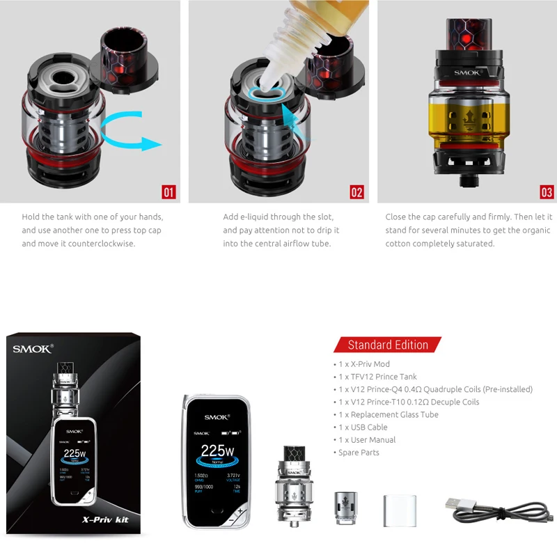 Новые запасы SMOK X PRIV Kit с 8 мл TFV12 Prince Tank испаритель 225 Вт Mod электронная сигарета VAPE