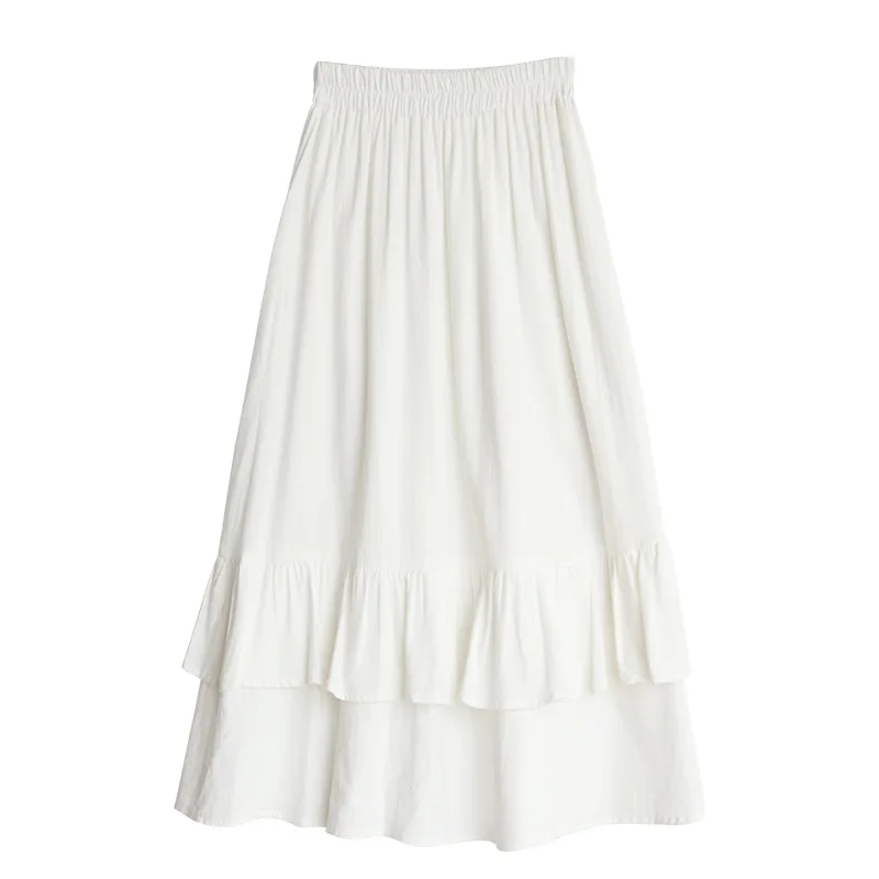Весна Лето юбки женские юбки Южная Корея стиль сплошной Повседневный бутон - Цвет: Creamy-white