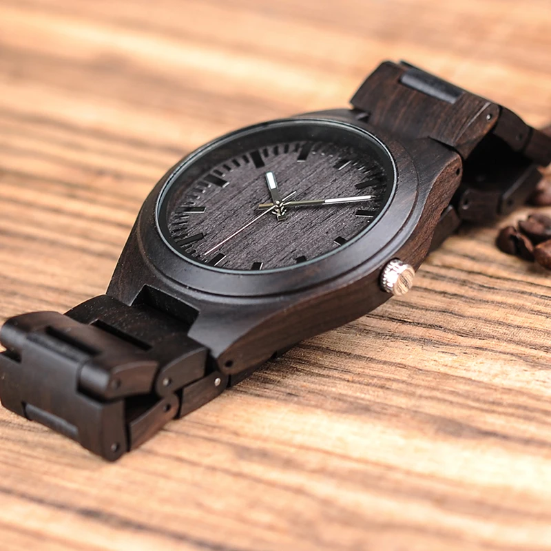 BOBO BIRD L-I22 Black Men Ebony Wood Watches in Quartz Movement Vintage Watch Men Drop Shipping
