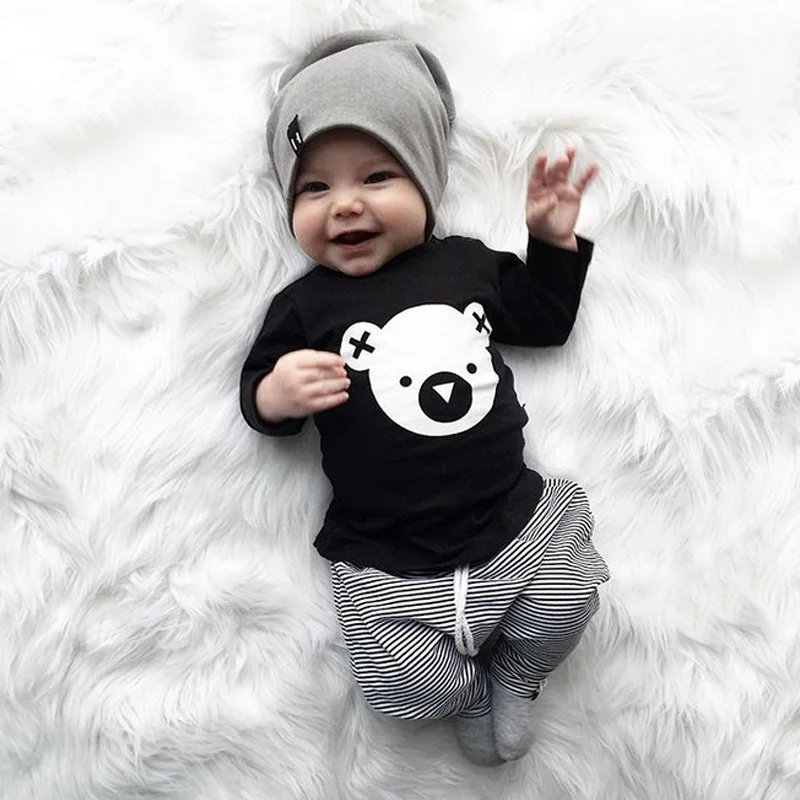 

Children Clothings for Boys Printing Kara Pattern Long-sleeved T-shirt Tops + stripe Pants Two-piece Children's Suits Baby Sets