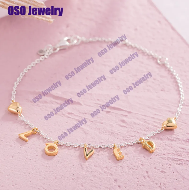 

Genuine 925 Silver Loved Script Bracelet For Women Gift Plata de ley 925 Fashion Jewelry