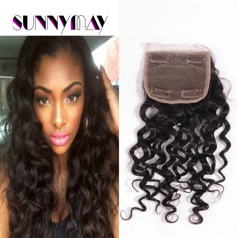 7A Peruvian Virgin Hair With Closure 4*4 Loose Curly Clips In Lace Closure Bleached Knots Human