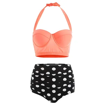 

Rosegal Plus Size Halter High Waist Polka Dot Women Set Summer Beach Bra Top Shorts Bathing Suit Two Piece Sets Women's Clothing