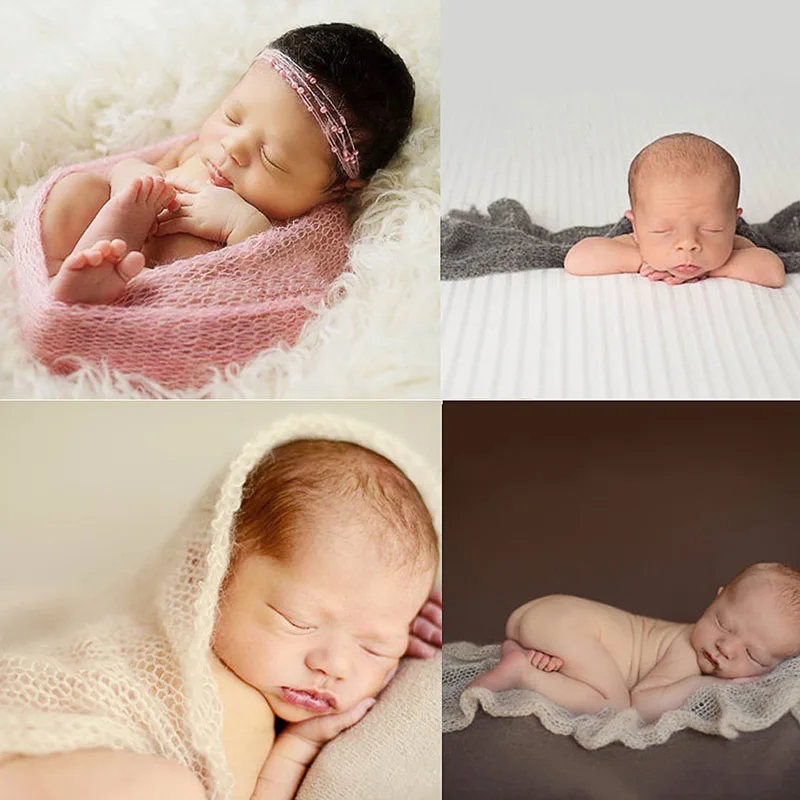 7 цветов Мягкая вязаная крючком ткань из мохера для фотосъемки новорожденных детей