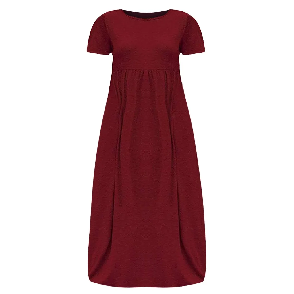 

2019 New Fashion Large Size Loose Casual Dress Large Size women's Solid Color short-sleeved Dress Loose Summer Dresses Plus Size