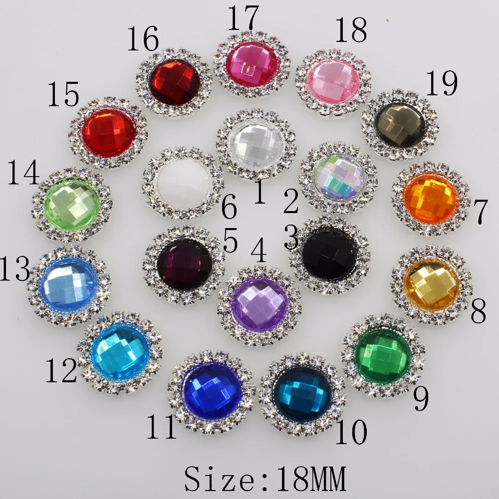

Fashion new 50pc/lot 18mm multicolor flat back round acrylic rhinestones metal buttons wedding home decoration craft supplies