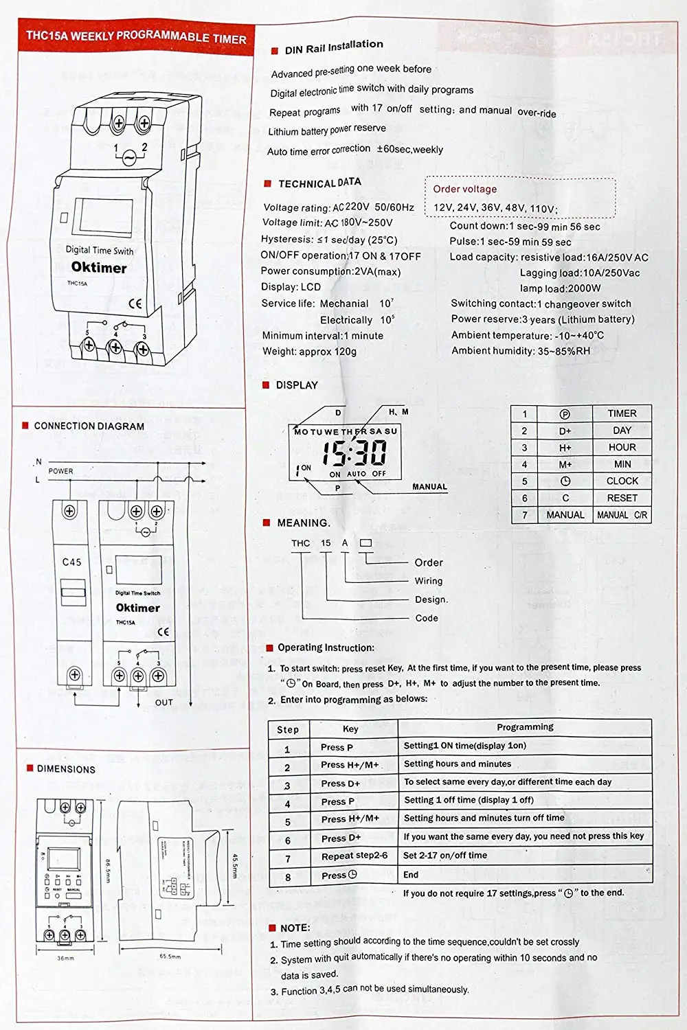 THC15A AC/DC 12 V 24 V 110 V 220 V цифровой ЖК-дисплей программируемое переключающее реле таймера 16A Amp