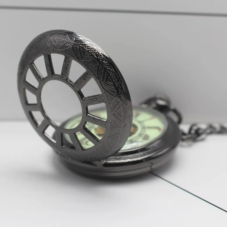 Черный скелет автоматические механические карманные часы Для мужчин под старину Элитный бренд Цепочки и ожерелья карман и Fob часы цепи