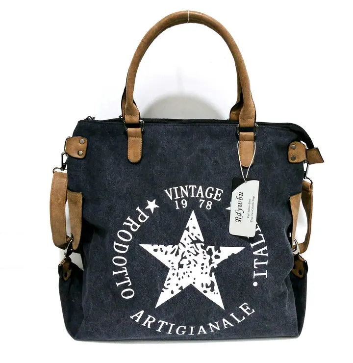 Rdywbu VINTAGE BIG STAR PRINTED CANVAS TOTE HANDBAG - Women's Multifunctional Travel Shoulder Bag Letters Messenger Bolsos B211