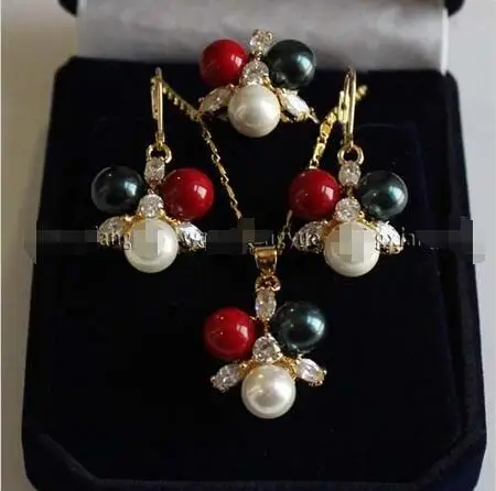 

Hot sale new Style >>>>>8MM 3 Color South sea Shell Pearl Earrings /Ring / Necklace Pendant Set