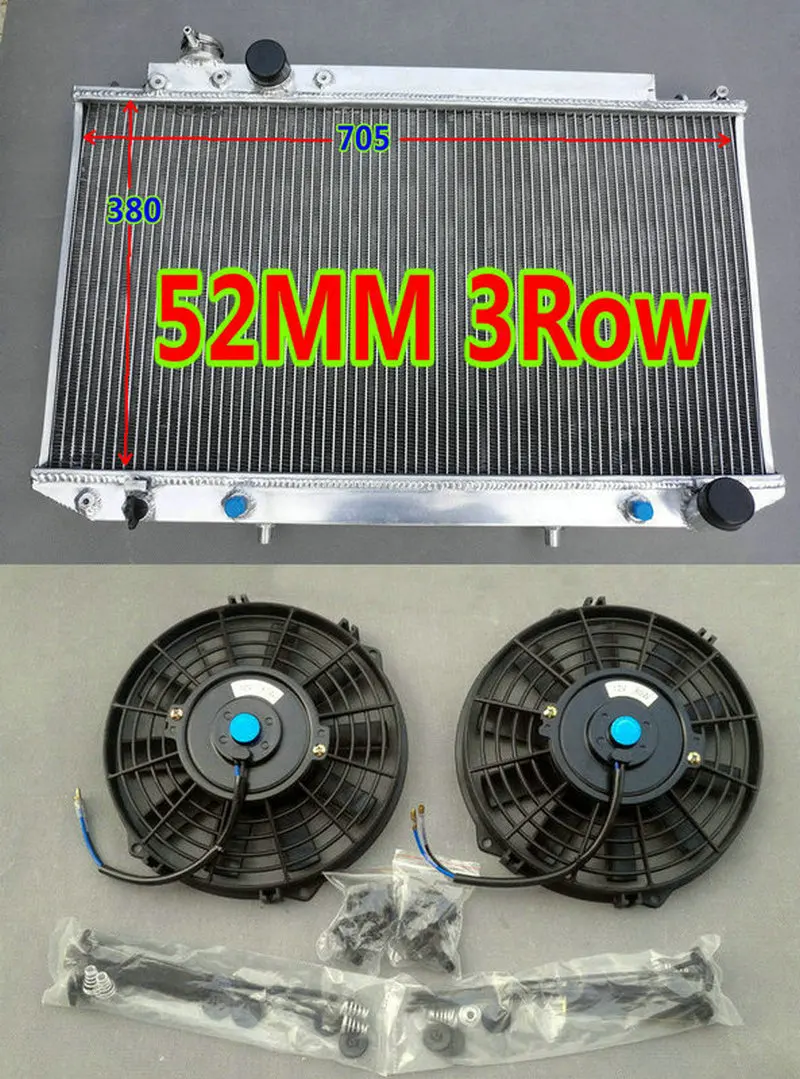 

3Row Aluminum Radiator +FANS For Toyota Mark II Cressida MX83 7M-GE I6 3.0L 1988-1993 AT&MT 52MM