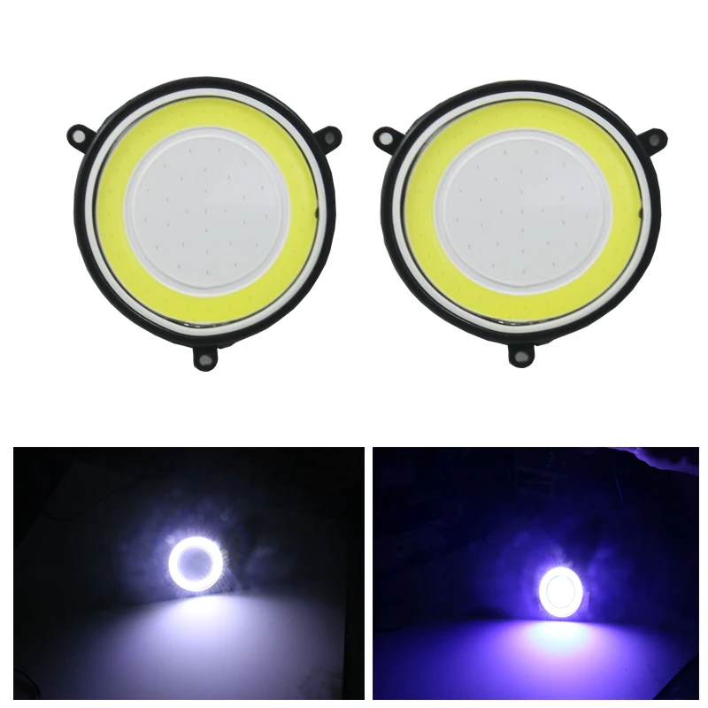 

2PC Car styling Fog Lights Car Driving Daytime Running Lights Round COB LED DRL Waterproof White blue Source Dual Color DC 12V