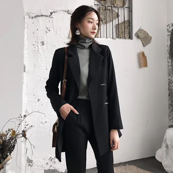 

2 piece set women2019 spring new fashion casual chic double-breasted small suit jacket nine pants suit two-piece female