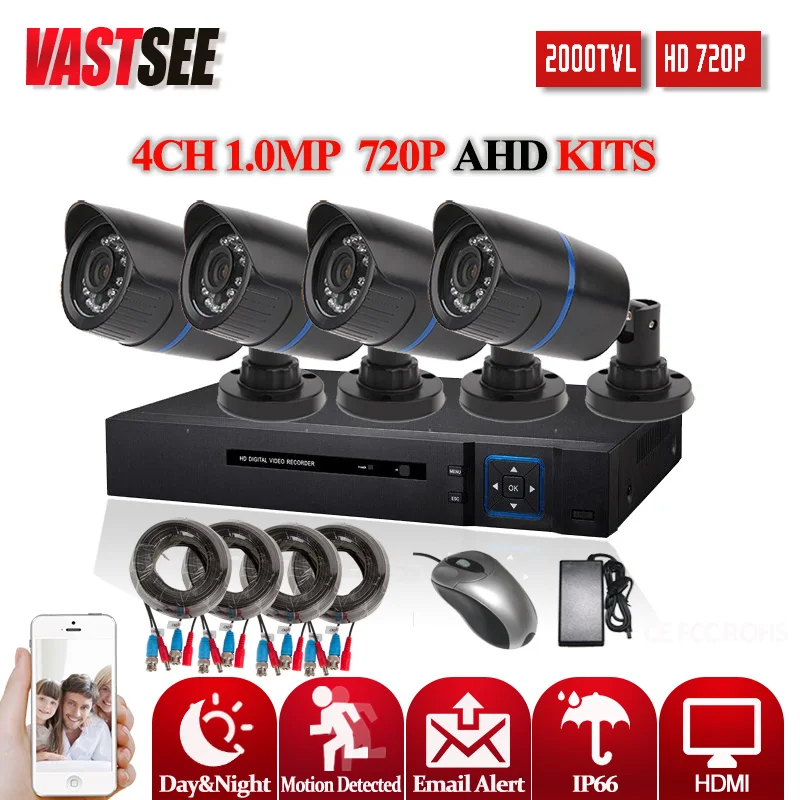  4CH CCTV Camera system 720P/1080N AHD-DVR HDMI P2P 1.0mp 4*bullet security camera AHD-M night Vision home video surveillance set 